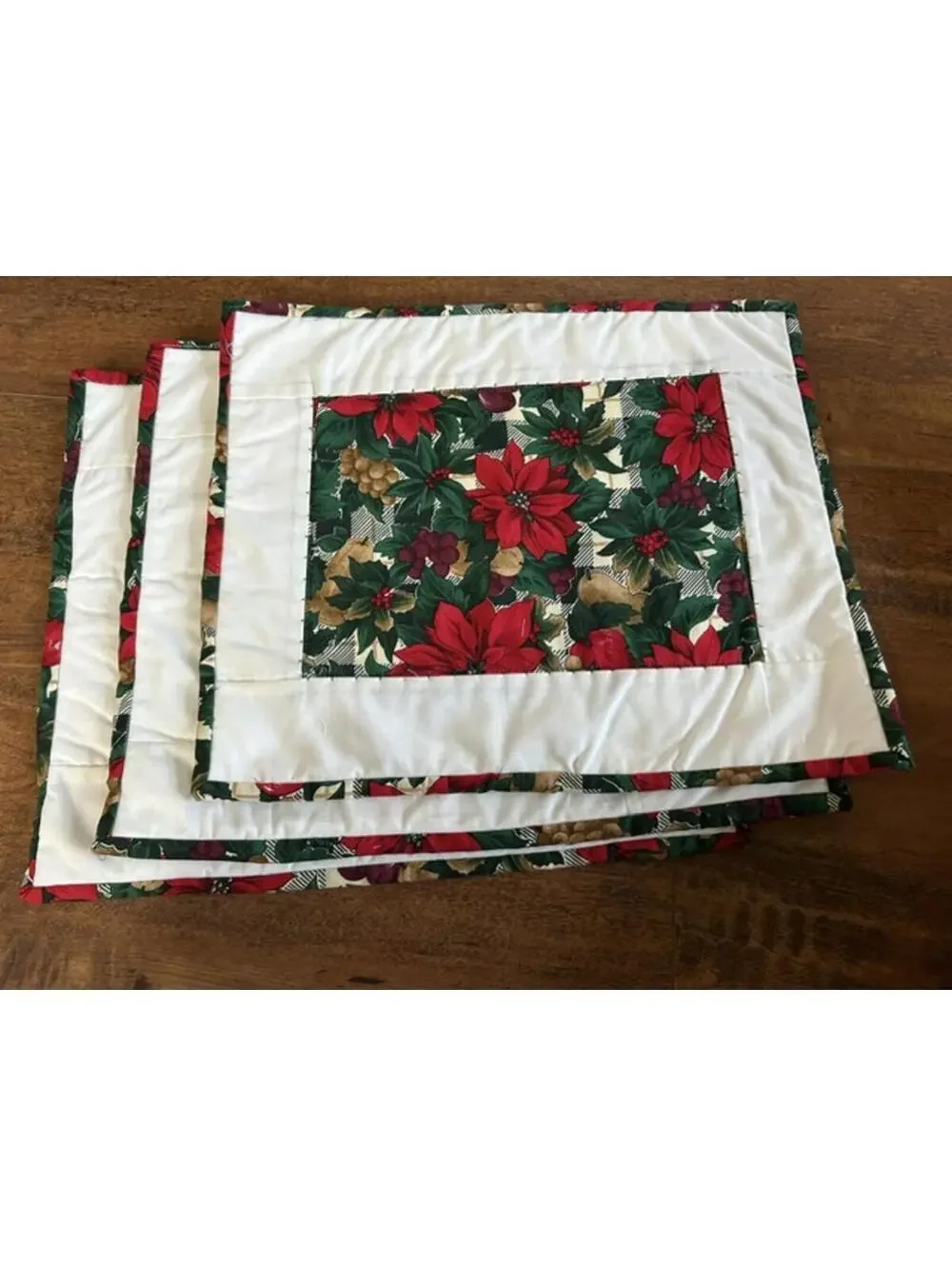 Set of 6 Christmas Poinsettia Quilted Placemats